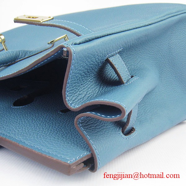 Hermes Birkin 35cm Tendon Veins Leather Bag Blue Gold Hardware